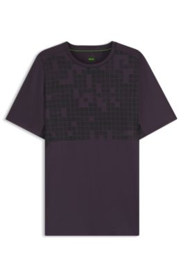 Camiseta slim fit deportiva en malla el&aacute;stica estampada, Lila