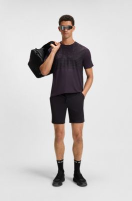 Camiseta slim fit deportiva en malla el&aacute;stica estampada, Lila