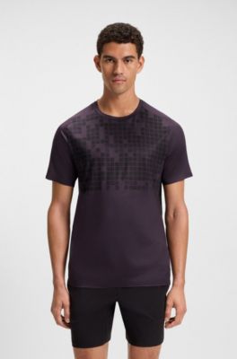 Stretch-mesh slim-fit T-shirt with all-over print, Purple