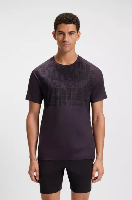Stretch-mesh slim-fit T-shirt with all-over print