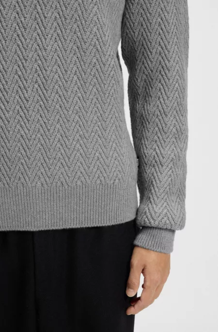 Rollneck sweater in herringbone virgin wool