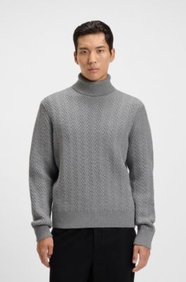 Pull &agrave; col roul&eacute; en laine vierge &agrave; chevrons, Argent