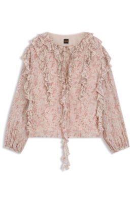 Blusa regular fit en crep&eacute; georgette estampado con volantes, Fantas&iacute;a