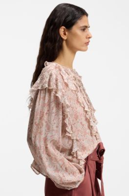 Blusa regular fit en crep&eacute; georgette estampado con volantes, Fantas&iacute;a