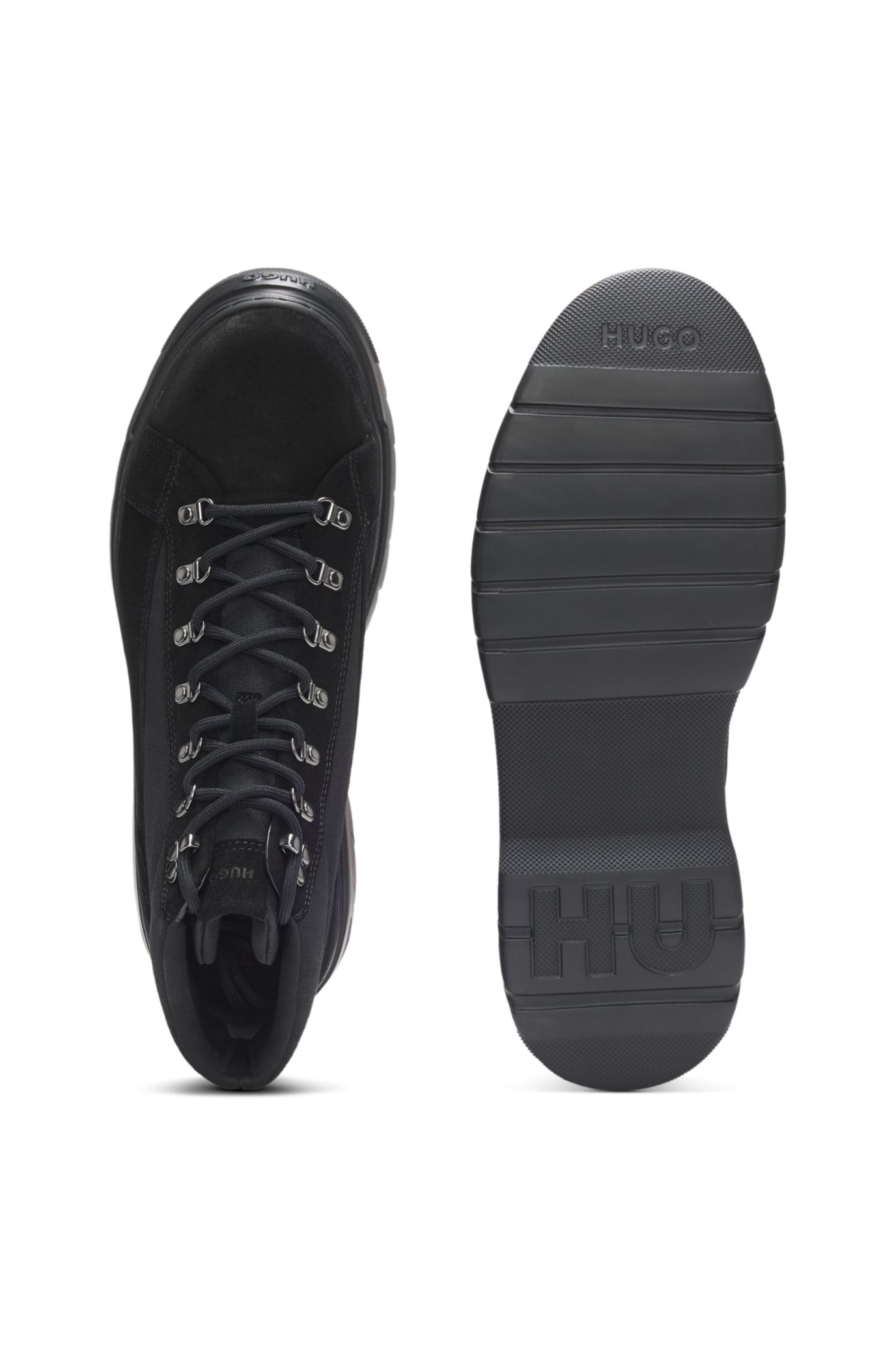靴 UK7.5 HUGO-SUEDE HUGO - Canvas boots with suede trims - Black