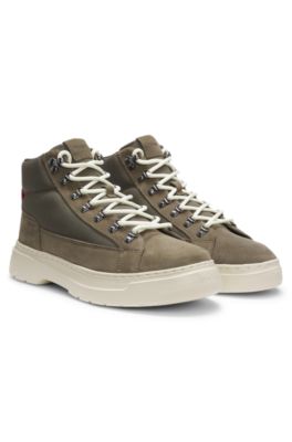 Canvas boots with suede trims, Light Green
