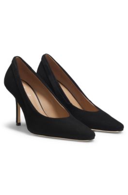 Zapatos de tac&oacute;n de ante con plantilla c&oacute;moda, Negro