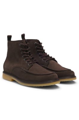 Bottines en cuir su&eacute;d&eacute; avec semelle ext&eacute;rieure en cr&ecirc;pe, Marron fonc&eacute;