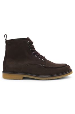 Bottines en cuir su&eacute;d&eacute; avec semelle ext&eacute;rieure en cr&ecirc;pe, Marron fonc&eacute;