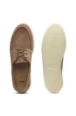 Mocassins en cuir su&eacute;d&eacute; &agrave; semelle l&eacute;g&egrave;rement translucide, Beige
