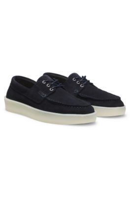 Mocasines de ante con suela de goma ligeramente transl&uacute;cida, Azul oscuro