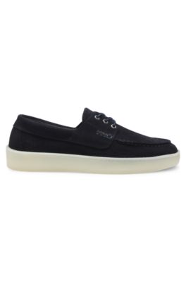 Mocasines de ante con suela de goma ligeramente transl&uacute;cida, Azul oscuro