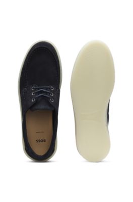 Mocassins en cuir su&eacute;d&eacute; &agrave; semelle l&eacute;g&egrave;rement translucide, Bleu fonc&eacute;