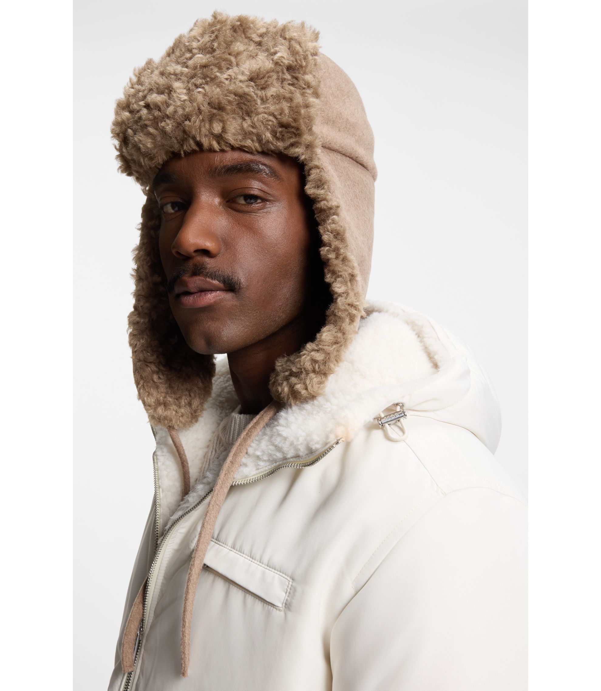 BOSS - BOSS x Steiff wool-blend hat with teddy trims - Light Brown