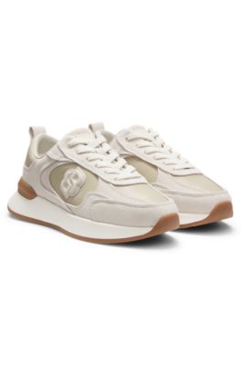 Deportivas de ante y piel sint&eacute;tica con estampado de lagarto, Beige claro