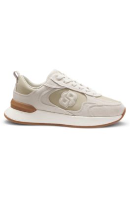 Deportivas de ante y piel sint&eacute;tica con estampado de lagarto, Beige claro