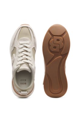 Deportivas de ante y piel sint&eacute;tica con estampado de lagarto, Beige claro