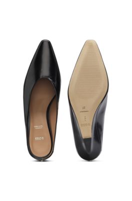 Mules en cuir &agrave; talon compens&eacute;, Noir