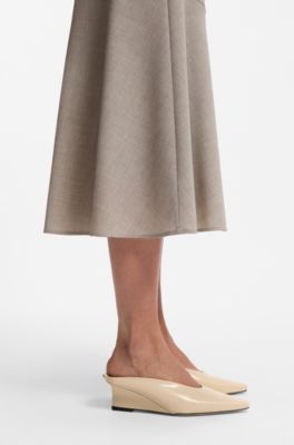 Mules en cuir &agrave; talon compens&eacute;, Blanc