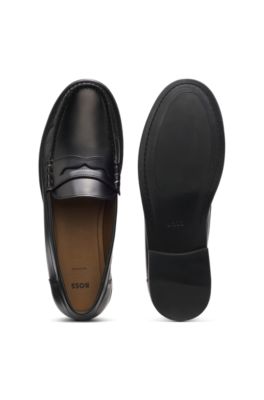 Leather loafers with penny trim, Black