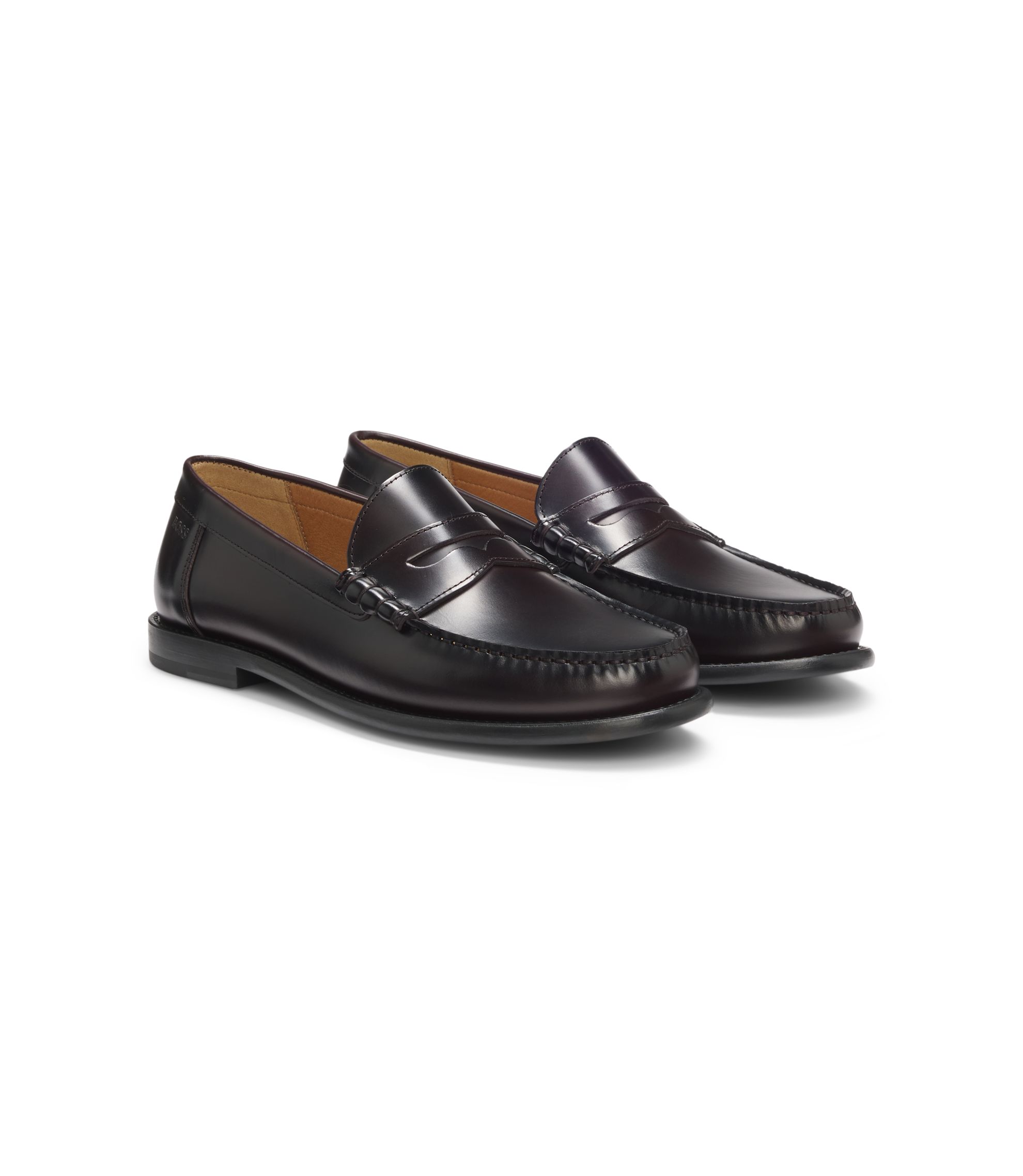 BOSS - Leather loafers with penny trim - Dark Red display picture 1