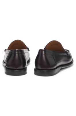 Mocassins en cuir &agrave; finition Penny, Rouge sombre