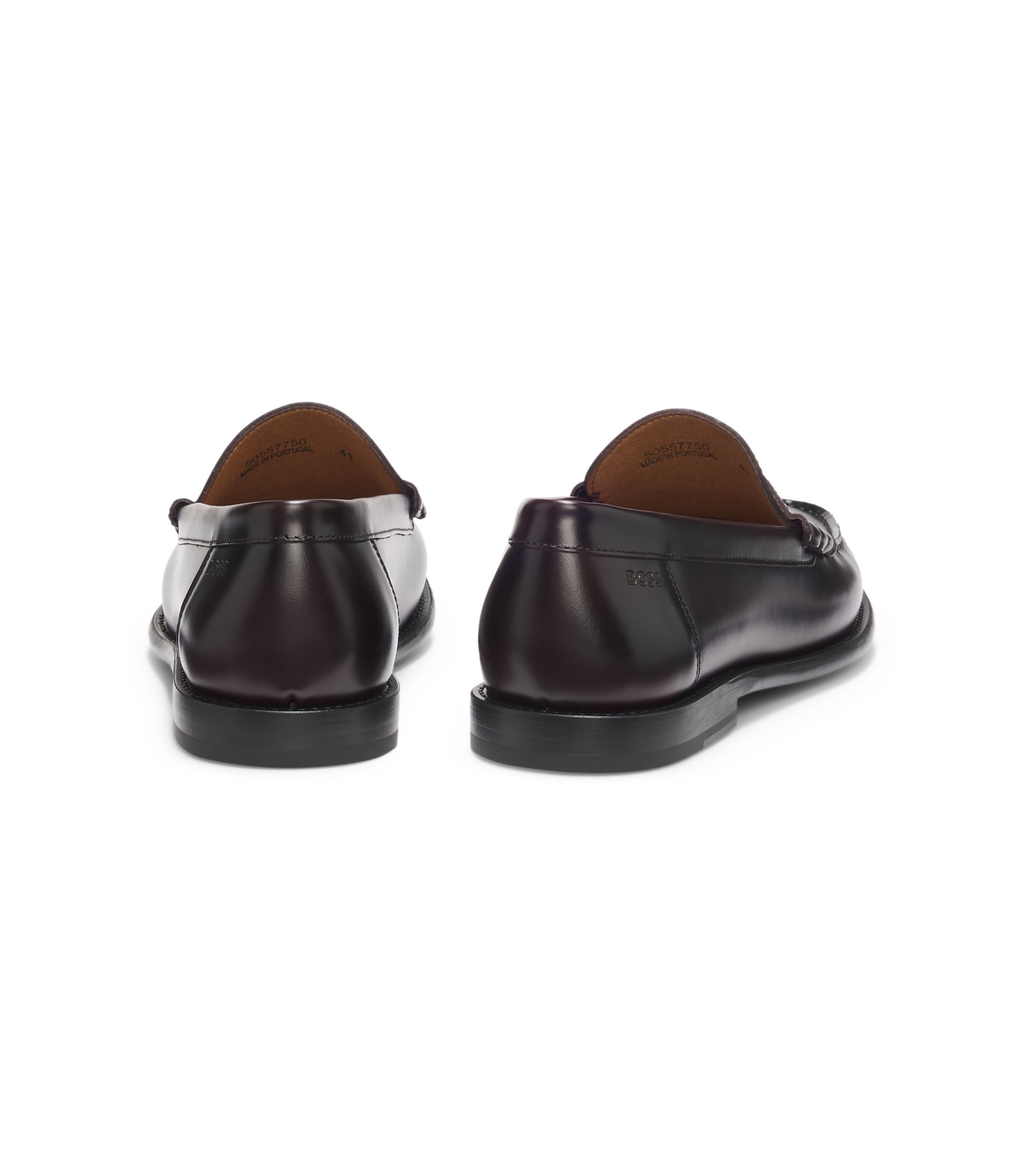 BOSS - Leather loafers with penny trim - Dark Red