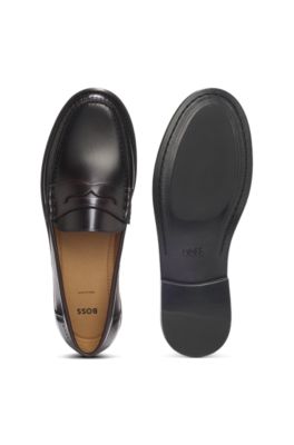 Mocassins en cuir &agrave; finition Penny, Rouge sombre
