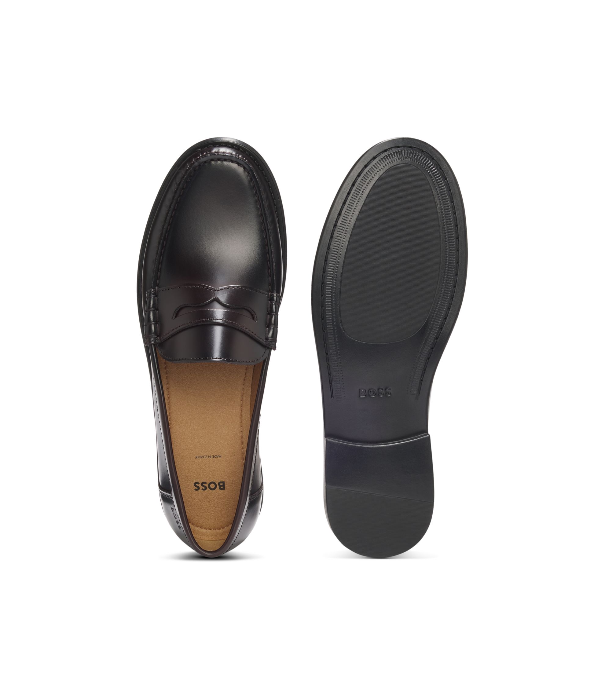 Hugo Boss Red Loafers 9 D BOSS - Leather loafers with penny trim - Dark Red main image 3