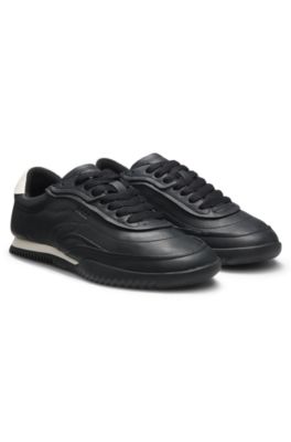 Deportivas de piel con logo grabado, Negro