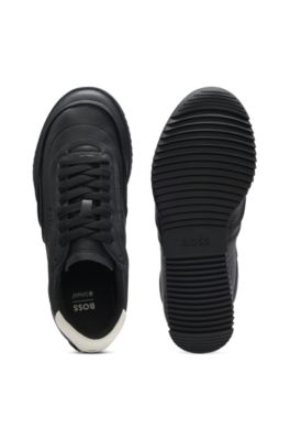 Baskets en cuir avec logo emboss&eacute;, Noir