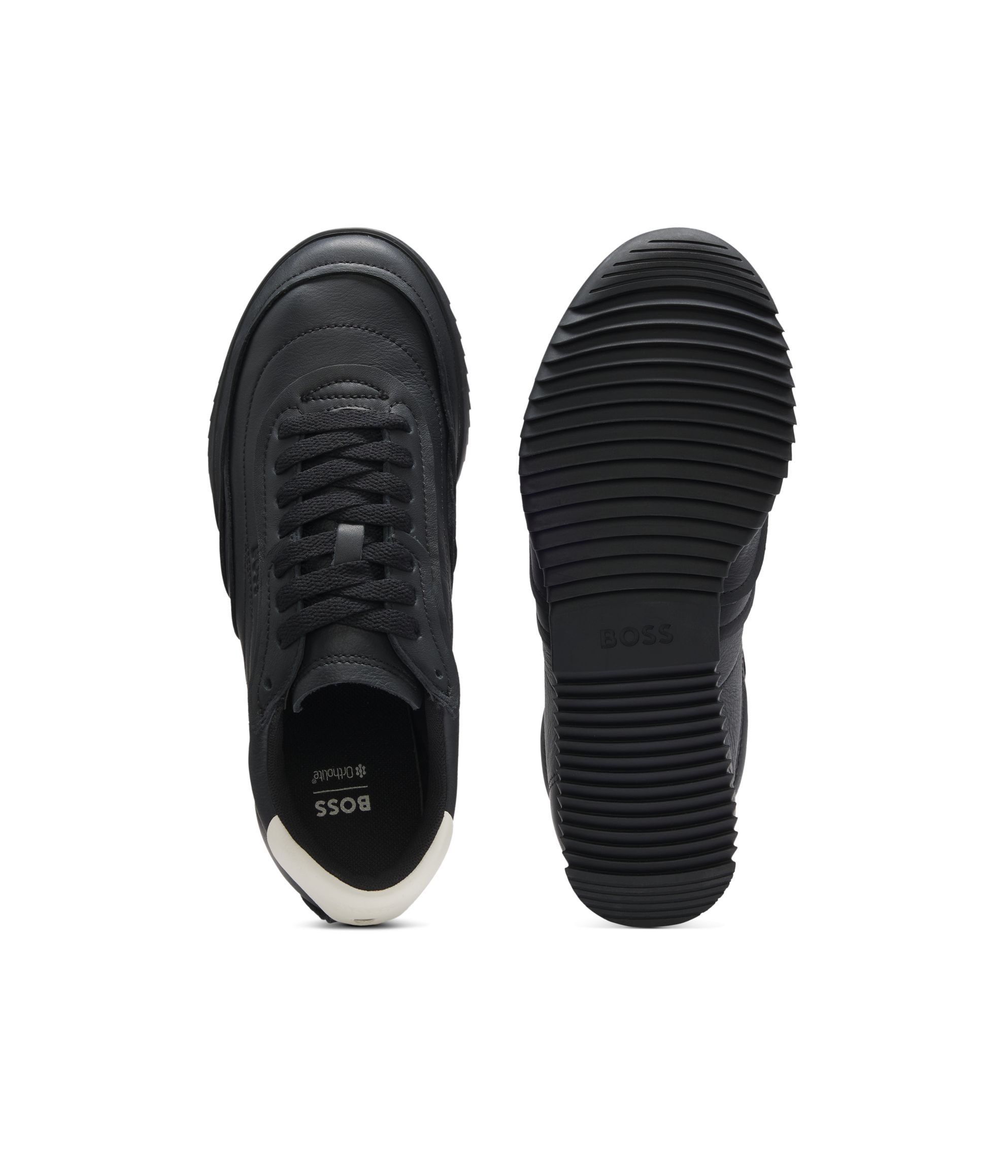 HUGO Boss Leather Katryn Black Shoes BOSS - Faux-leather trainers with grained and plain textures  main image 4