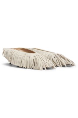 Mules de ante con flecos, Beige claro