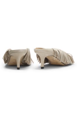 Mules de ante con flecos, Beige claro