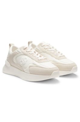 Baskets en m&eacute;lange de mati&egrave;res avec double B, Blanc