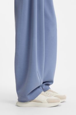 Suede-trim trainers in faux leather, White