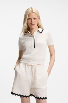 Pointelle-cotton sweater with scallop trim, White