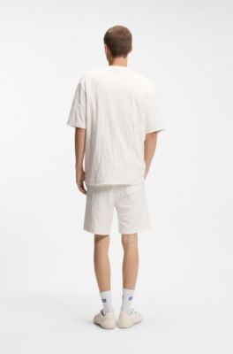 Camiseta en rizo de algod&oacute;n con logo Happy HUGO, Blanco