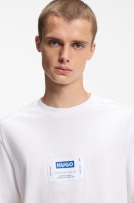 Camiseta de punto de algod&oacute;n con etiqueta con logo inspirada en la ropa de trabajo, Blanco
