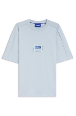 Cotton-jersey T-shirt with workwear logo label, Light Blue