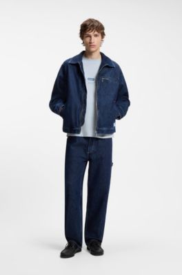 Camiseta de punto de algod&oacute;n con etiqueta con logo estilo ropa de trabajo, Celeste