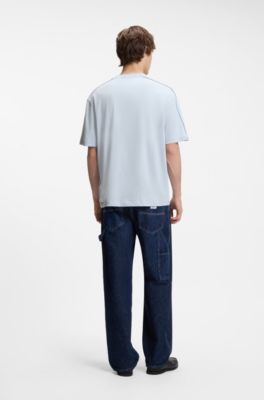 Camiseta de punto de algod&oacute;n con etiqueta con logo estilo ropa de trabajo, Celeste