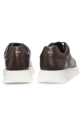 Rubber-sole trainers in leather, Dark Brown