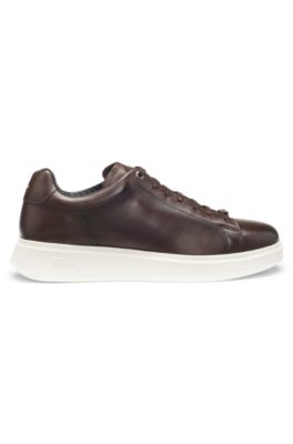 Rubber-sole trainers in leather, Dark Brown