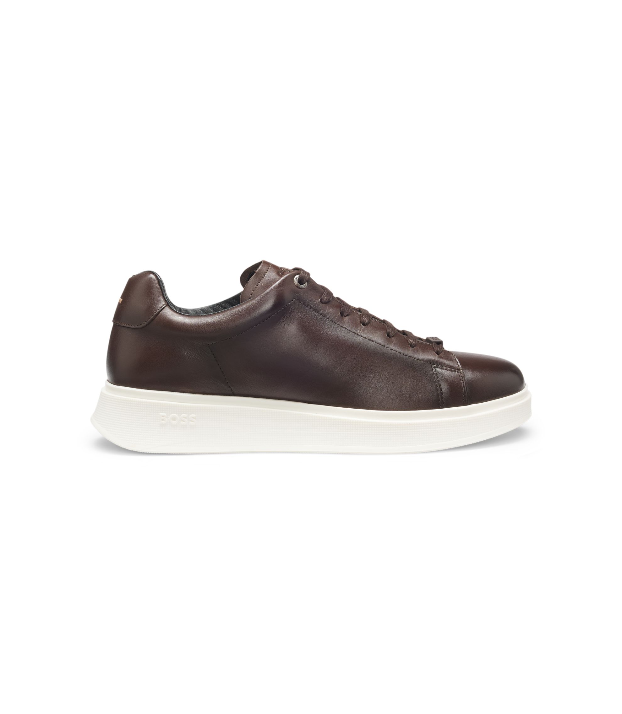 BOSS - Rubber-sole trainers in leather - Dark Brown