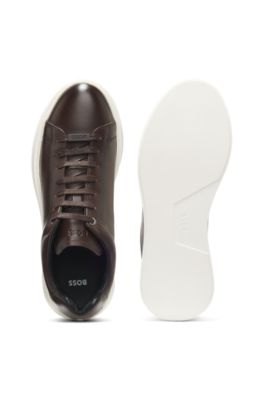 Rubber-sole trainers in leather, Dark Brown