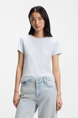 Camiseta slim fit de punto de algod&oacute;n con monograma Double&nbsp;B, Celeste