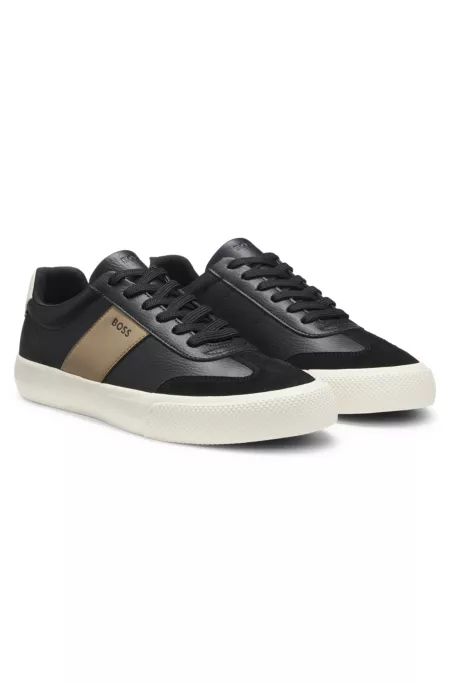 Leather-trim trainers in faux leather