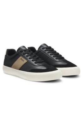 Leather-trim trainers in faux leather, Dark Grey
