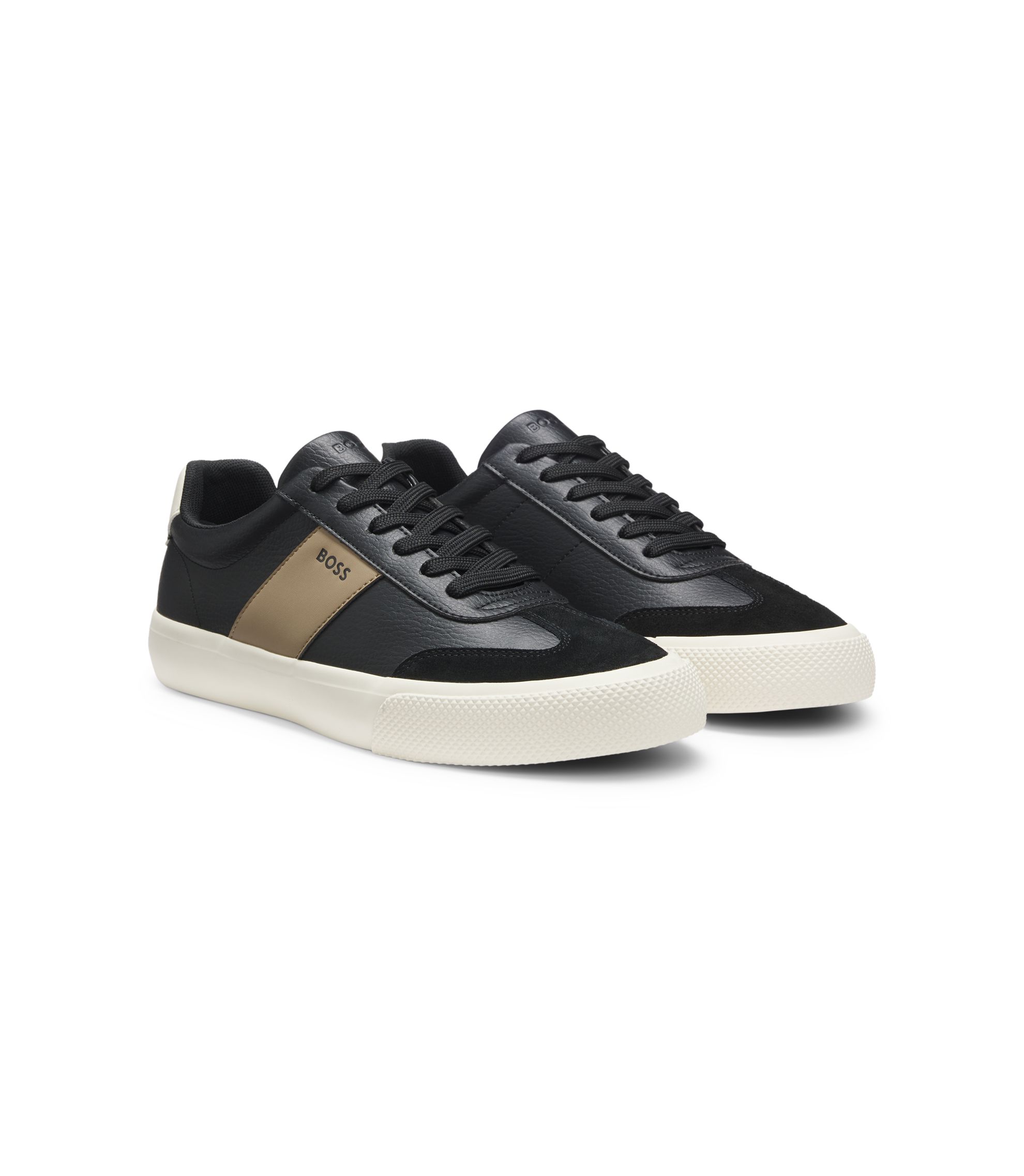 BOSS - Leather-trim trainers in faux leather - Dark Grey
